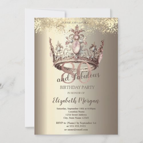 Luxury Crown Gold Confetti 80th Birthday Invitation