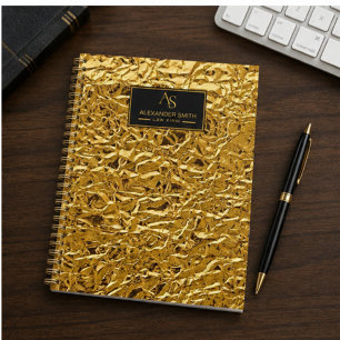 Luxury Crumpled Gold Foil Texture Elegant Metallic Notebook