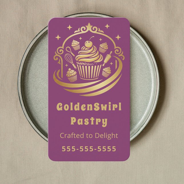 Luxury Cupcake Home Bakery Pastry Chef Modern Business Card (Creator Uploaded)