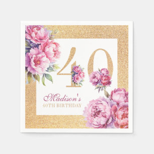 Luxury Custom 40th Birthday Pink Gold Glitter Napkins