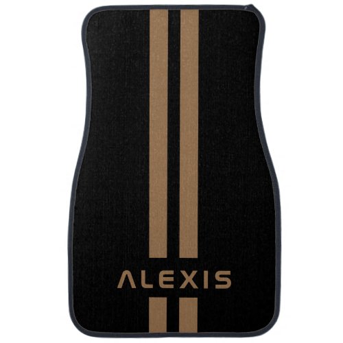 Luxury Custom Gold Stripe Black Personalised Car Floor Mat