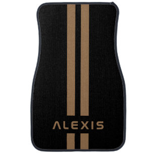 Luxury Custom Gold Stripe Black Personalized Car Floor Mat