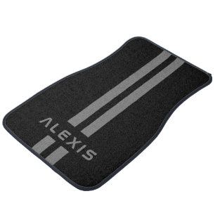 Luxury Custom Gray Stripe Black Personalized Car Floor Mat