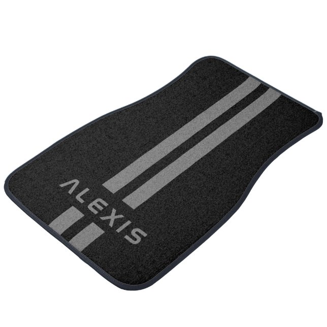 Luxury Custom Gray Stripe Black Personalized Car Floor Mat (Angled)