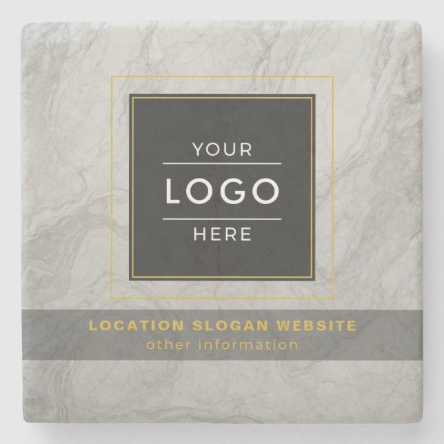 Luxury Custom Logo Marble Company Branded Stone Coaster (Front)