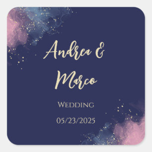 Luxury Customizable Watercolor Beach Wedding Square Sticker