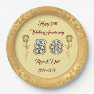 Luxury Customize  Happy Gold 50th Anniversary Paper Plates