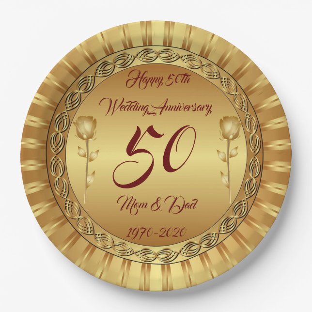 Luxury Customize  Happy Gold 50th Anniversary Paper Plates (Front)