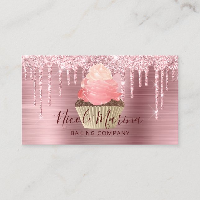 Luxury Cute Pink Cupcake Bakery Sweets Chef Business Card (Front)