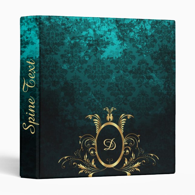 Luxury Damask gold Frame monogram 3 Ring Binder (Front/Spine)