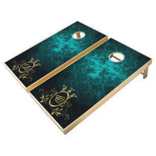 Luxury Damask gold Frame monogram Cornhole Set