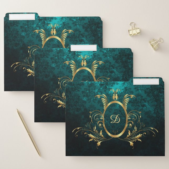 Luxury Damask gold Frame monogram File Folder (Set)