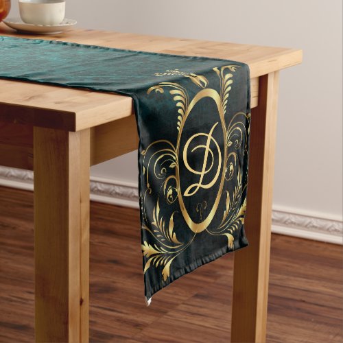 Luxury Damask gold Frame Personalized Short Table Runner