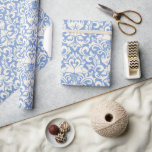 Luxury Damask Romantic Swan Love Wrapping Paper<br><div class="desc">This elegant design features a classic luxury damask pattern with two romantic swans around a love heart in white on a blue background #romantic #damask #wedding #love #victorian #luxury #decor #wedding #wrappingpaper #giftwrap #giftwrapping #giftwrappingsupplies #party #partysupplies #designer #design</div>