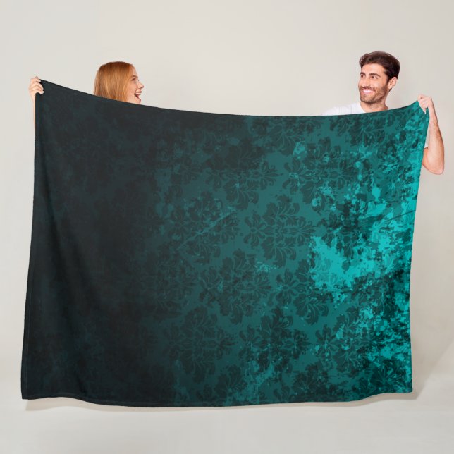 Luxury Damask turquoise Fleece Blanket (In Situ)