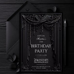 Luxury Dark Birthday Invitation, Gothic Black 5x7  Invitation<br><div class="desc">Celebrate in style with this luxurious upscale gothic all black 5x7 Birthday Party Invitation Template! Perfect for those looking to host a glamorous birthday bash, or any other event. This printable invitation features a stunning black and silver theme with an elegant, art deco-inspired design. The cascading drapery and delicate bead...</div>