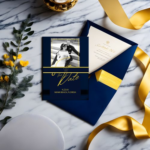 Luxury Dark Blue and Gold Invitation Belly Band