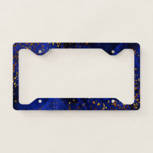 Luxury dark blue black and faux gold foil glitter license plate frame