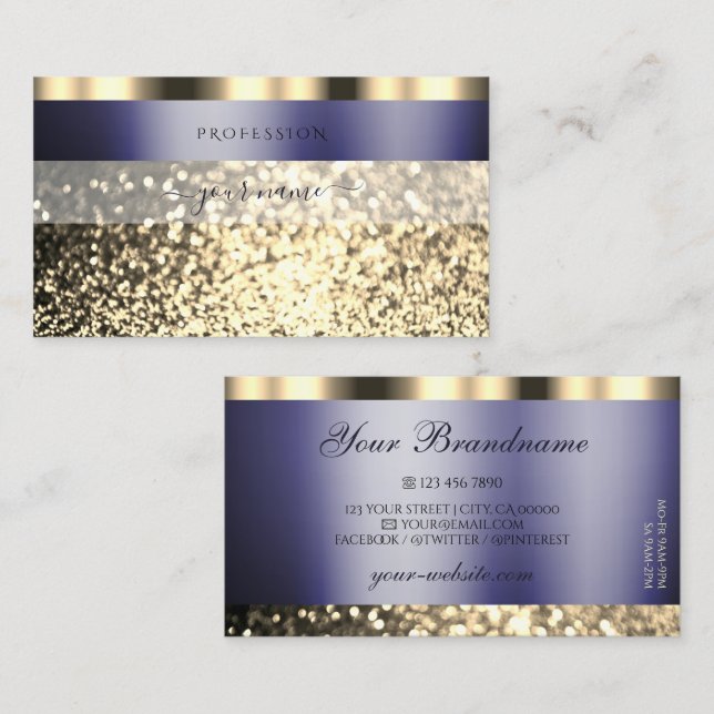 Luxury Dark Blue Gold Sparkling Glitter Glamorous Business Card (Front/Back)