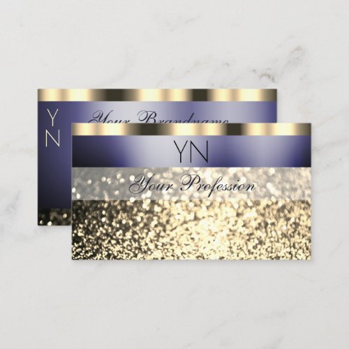 Luxury Dark Blue Gold Sparkling Glitter Monogram Business Card