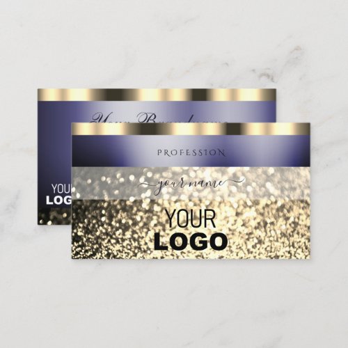 Luxury Dark Blue Gold Sparkling Glitter with Logo Business Card