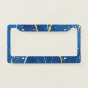 Luxury Dark Blue Marble with Elegant Gold Veins License Plate Frame