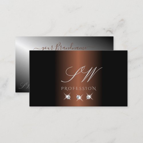 Luxury Dark Brown Silver Sparkle Diamonds Monogram Business Card