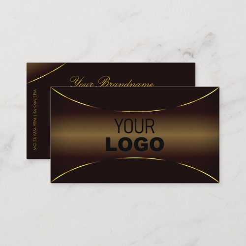 Luxury Dark Brown with Gold Border and Logo Modern Business Card