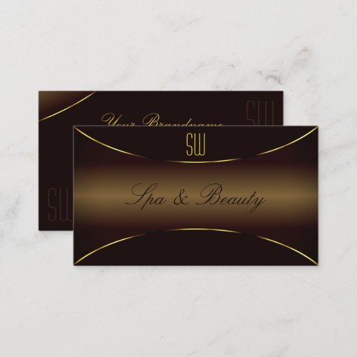 Luxury Dark Brown with Gold Border and Monogram Business Card