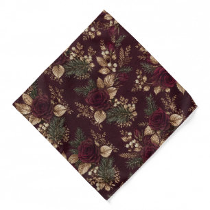 Luxury Dark Burgundy Rose Winter Botanical Floral Bandana