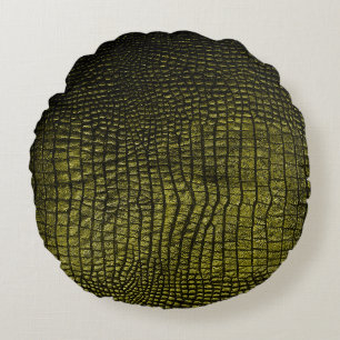 Luxury dark crocodile texture round pillow