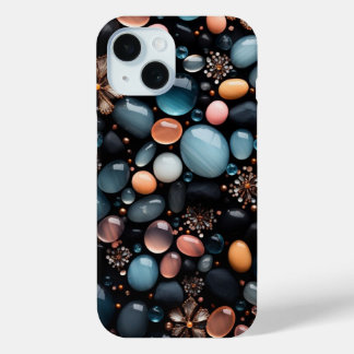 Luxury Dark Crystals and Golden Flowers Aesthetic iPhone 15 Case