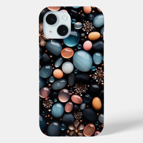 Luxury Dark Crystals and Golden Flowers Aesthetic  iPhone 15 Case