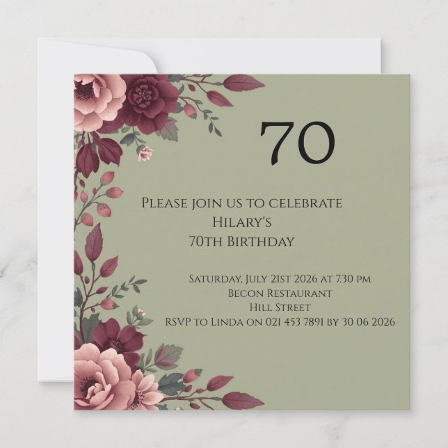  Luxury Dark Floral 70th Birthday  Card (Front)