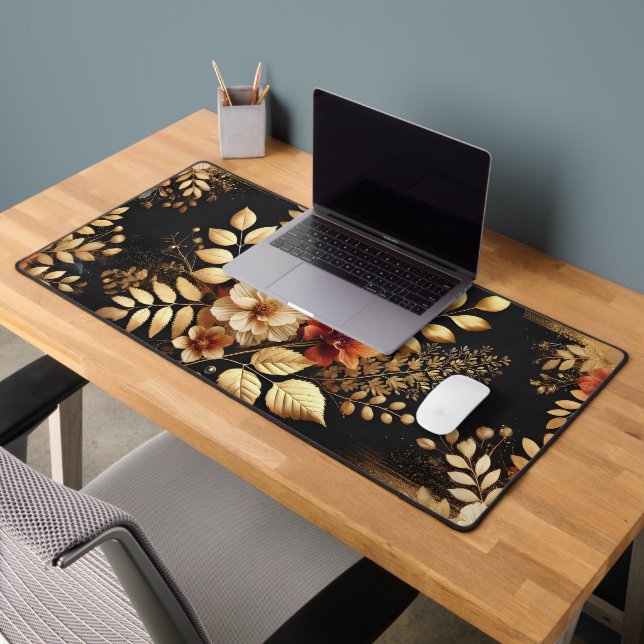 Luxury Dark Floral Desk Mat Chic Workspace Decor (Office 2)