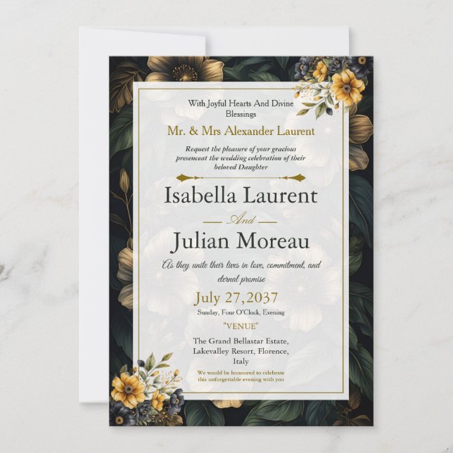 Luxury Dark Floral Elegant Wedding Invitation (Front)