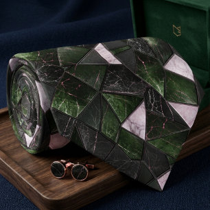 Luxury Dark Forest Green and Black Marble Mosaic Neck Tie
