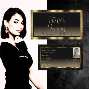 Luxury Dark Gold Frame Brown Gradient with Photo Business Card