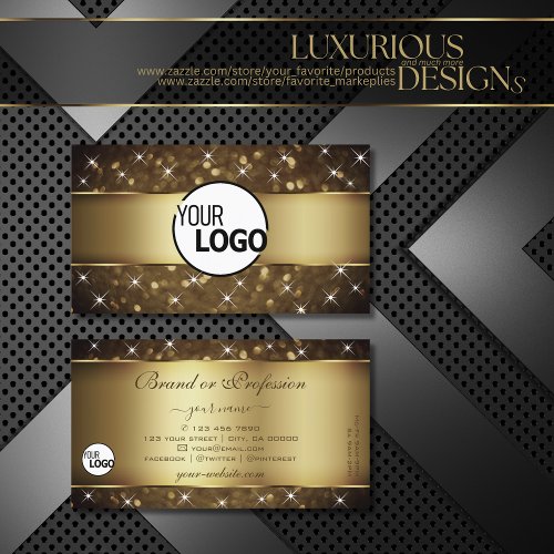 Luxury Dark Gold Glitter Stars add Logo Elegant Business Card