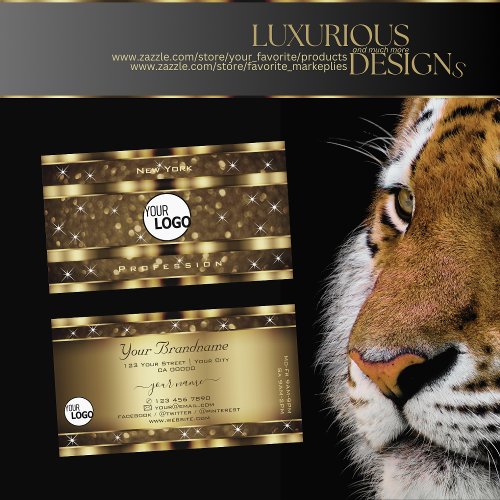 Luxury Dark Golden Glitter Luminous Stars and Logo Business Card