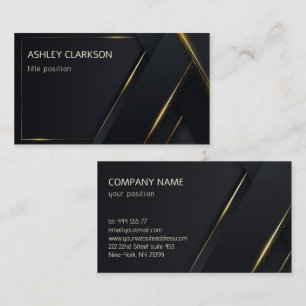 Luxury Dark Gray Background Gold Lines  Business Card