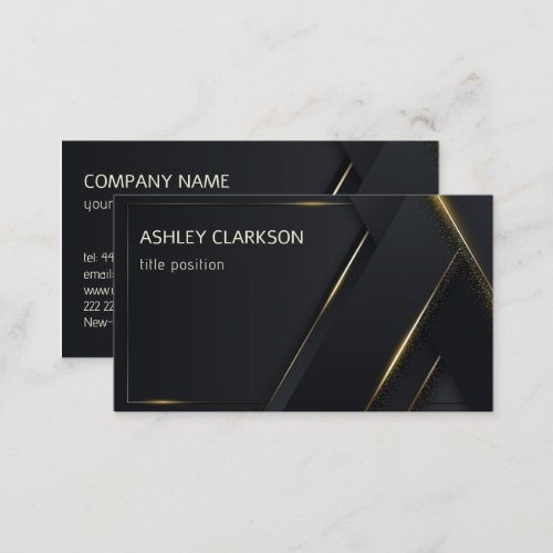 Luxury Dark Gray Background Gold Lines  Business Card