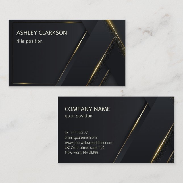Luxury Dark Gray Background Gold Lines  Business Card (Front/Back)