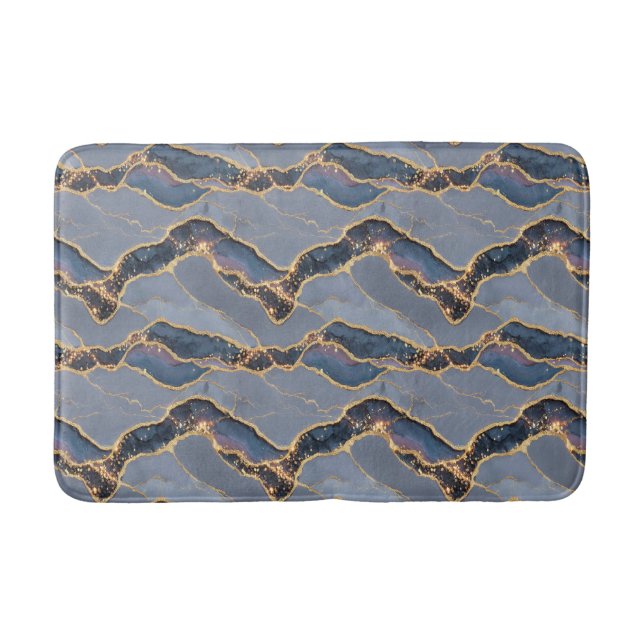 Luxury Dark Gray Marble Texture with Gold Veins Bath Mat (Front)