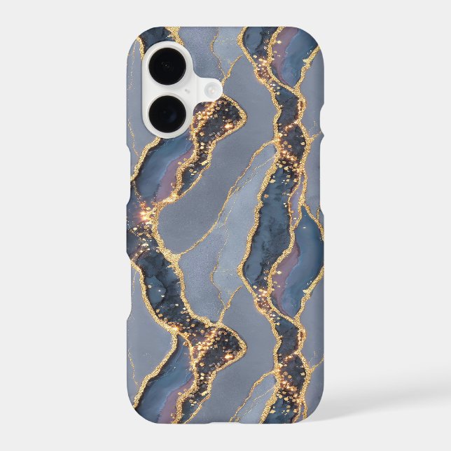 Luxury Dark Gray Marble Texture with Gold Veins iPhone Case (Back)