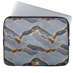 Luxury Dark Gray Marble Texture with Gold Veins Laptop Sleeve