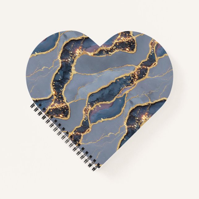 Luxury Dark Gray Marble Texture with Gold Veins Notebook (Front)