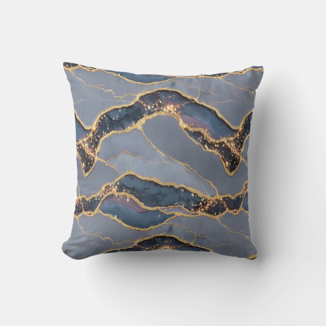 Luxury Dark Gray Marble Texture with Gold Veins Throw Pillow (Front)