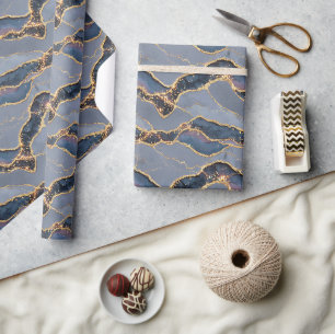 Luxury Dark Gray Marble Texture with Gold Veins Wrapping Paper