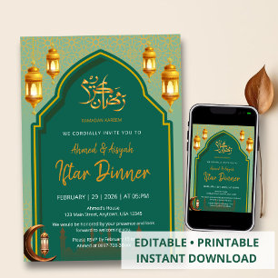 Luxury Dark Green and Gold Iftar Party Invitation